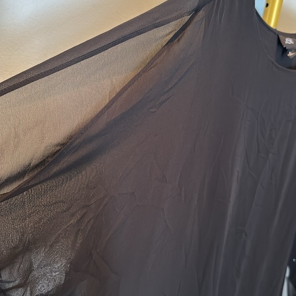 MSK Black sheer and silver trim cold shoulder blouse NWT L - Picture 2 of 9